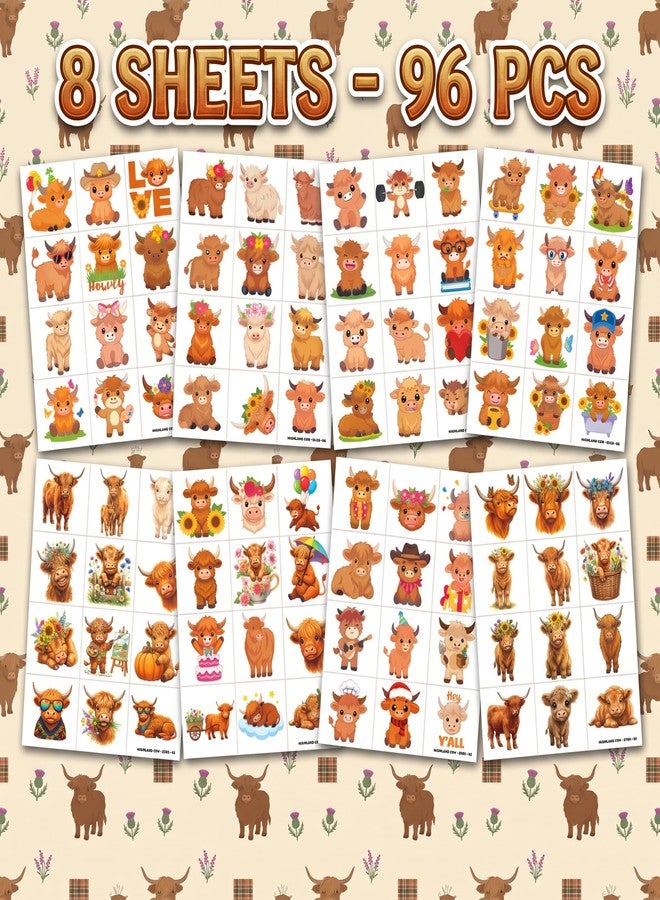 91TATTOOS 96 PCS Cute Cow Print Retro Floral Pre-Cut Temporary Tattoos for Kids - Image 3
