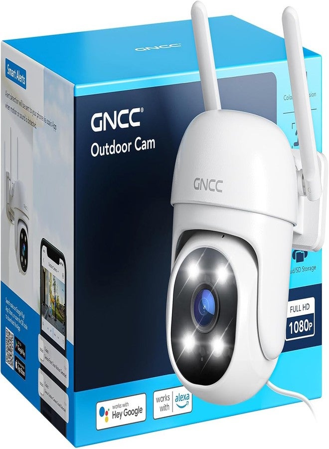GNCC 1080P Outdoor Wi-Fi Surveillance Camera for Home, Color Night Vision, 360° PTZ, AI Detection, Smart Tracking, IP65, Luminous Alarm, Compatible with Alexa, 24/7, 2.4Ghz, GK2 - Image 1