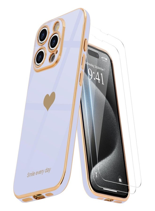 Teageo جراب Teageo لهاتف iPhone 15 Pro Max مع واقي شاشة [عبوة من قطعتين]، تصميم أنيق وجذاب، لون ذهبي فاخر، غطاء ناعم لحماية الكاميرا، مصنوع من السيليكون المقاوم للصدمات، لون بنفسجي فاتح. - Image 1