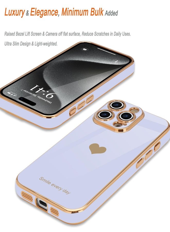 Teageo جراب Teageo لهاتف iPhone 15 Pro Max مع واقي شاشة [عبوة من قطعتين]، تصميم أنيق وجذاب، لون ذهبي فاخر، غطاء ناعم لحماية الكاميرا، مصنوع من السيليكون المقاوم للصدمات، لون بنفسجي فاتح. - Image 3