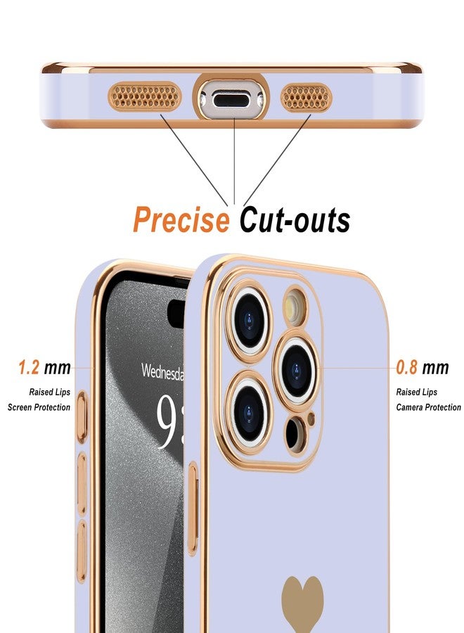 Teageo جراب Teageo لهاتف iPhone 15 Pro Max مع واقي شاشة [عبوة من قطعتين]، تصميم أنيق وجذاب، لون ذهبي فاخر، غطاء ناعم لحماية الكاميرا، مصنوع من السيليكون المقاوم للصدمات، لون بنفسجي فاتح. - Image 2