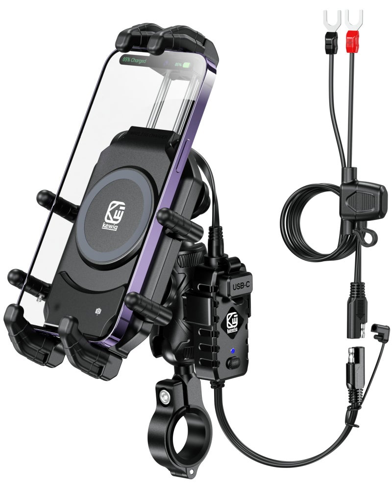 BRCOVAN Motorcycle Phone Mount Holder with Qi 15W Wireless Charger 30W PDUSBC Fast Charging Port AntiTheft Handlebar Cellphone Cradle with Vibration Dampener Adjustable for 5472 Smartphone - Image 2