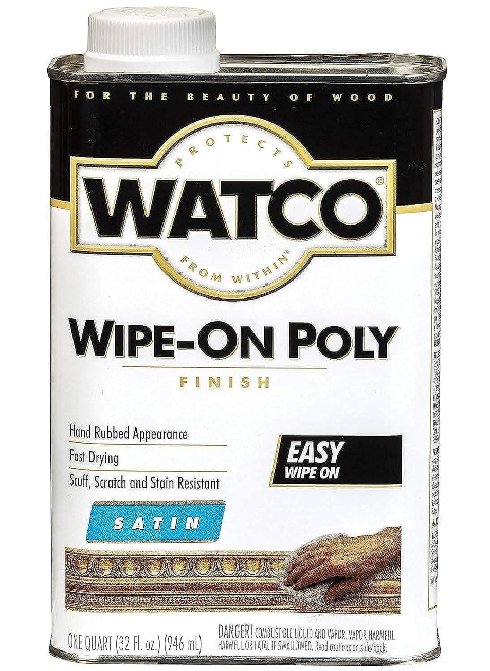 RUST-OLEUM Rust-Oleum, Quart,Satin Watco 68141 Wipe-On Polyurethane Finish 