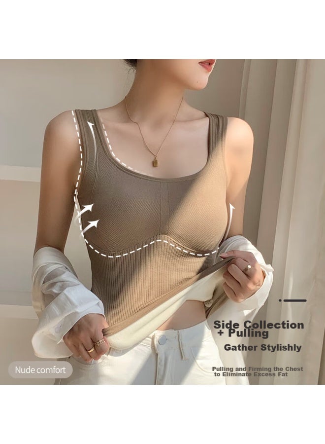 Yuzhaolin Thermal Vest For Women, Fleece-lined, Thickened, With Chest Pads, Winter Cold-proof Camisole, Body-shaping Undershirt, Inner Wear, Skin Color - Image 5