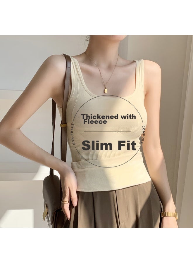 Yuzhaolin Thermal Vest For Women, Fleece-lined, Thickened, With Chest Pads, Winter Cold-proof Camisole, Body-shaping Undershirt, Inner Wear, Skin Color - Image 2