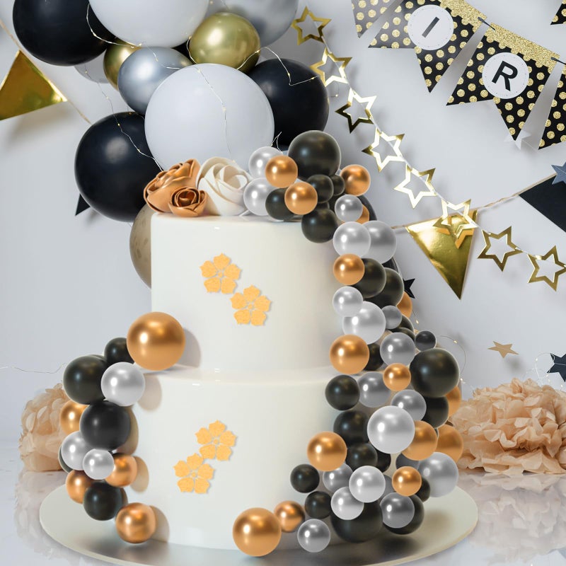 ASTARON 32 Pcs Ball Cake Topper Decorations Mini Balloons Cake Topper Sticks Foam Balls Cake Picks for Graduation Wedding Party Birthday Cake Decorations (Gold Silver Black) - Image 4