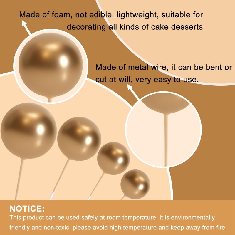 ASTARON 32 Pcs Ball Cake Topper Decorations Mini Balloons Cake Topper Sticks Foam Balls Cake Picks for Graduation Wedding Party Birthday Cake Decorations (Gold Silver Black) - Image 3
