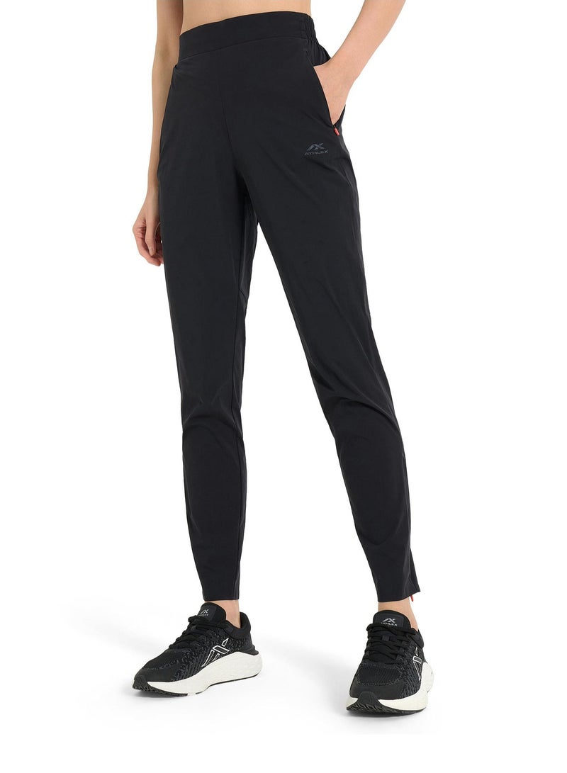 Athlex Sleek Black/Red Design for Stylish Runs – The Athlex running pants in black and red combine bold design with high-performance features. Ideal for women runners, these pants offer a perfect blend of style, comfort, and functionality during every run. - Image 1
