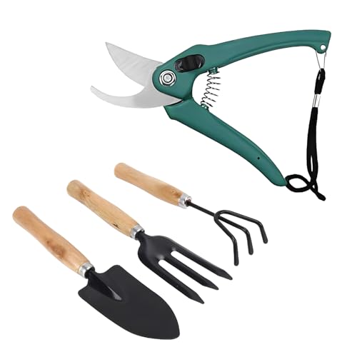 Oblivion Gardening Tool Set 4 Pcs – Pruner Shears, Hand Cultivator, Trowel & Fork with Wooden Handle for Planting, Weeding, Pruning & Soil Maintenance, Farming Equipment & Essential Garden Kit - Image 1