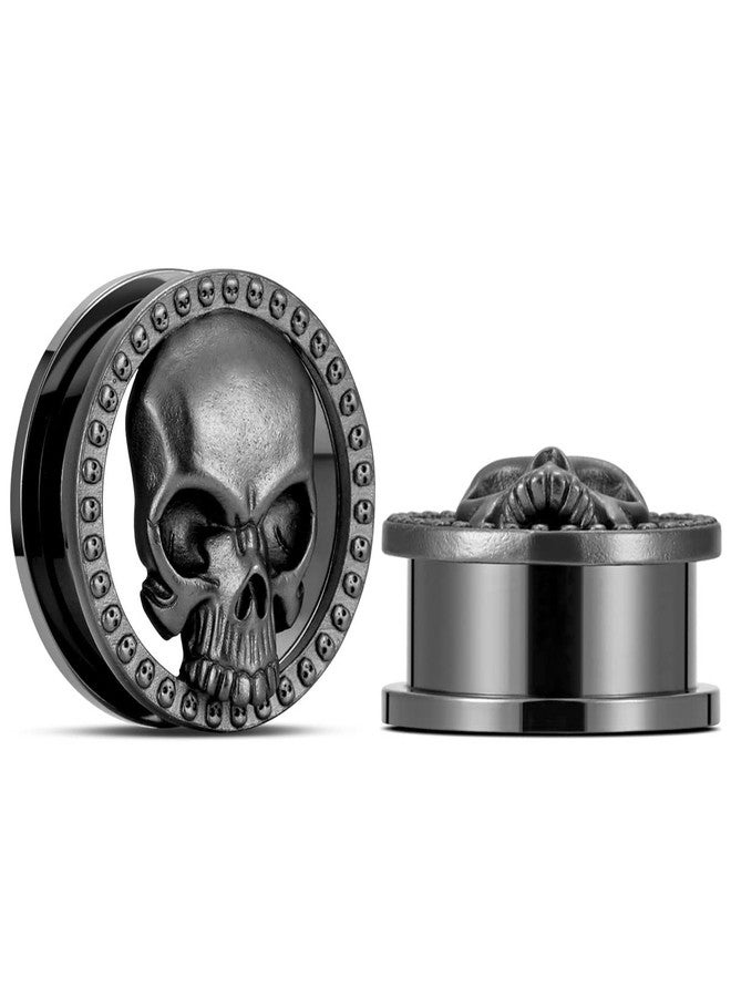 ERKUOO 2PCS Skull Ear Gauges Screw Ear Plugs Tunnels Ear Flesh Tunnels Piercing Earrings Hangers Expander Stretchers 00g(10mm) - Image 1