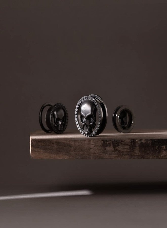 ERKUOO 2PCS Skull Ear Gauges Screw Ear Plugs Tunnels Ear Flesh Tunnels Piercing Earrings Hangers Expander Stretchers 00g(10mm) - Image 4