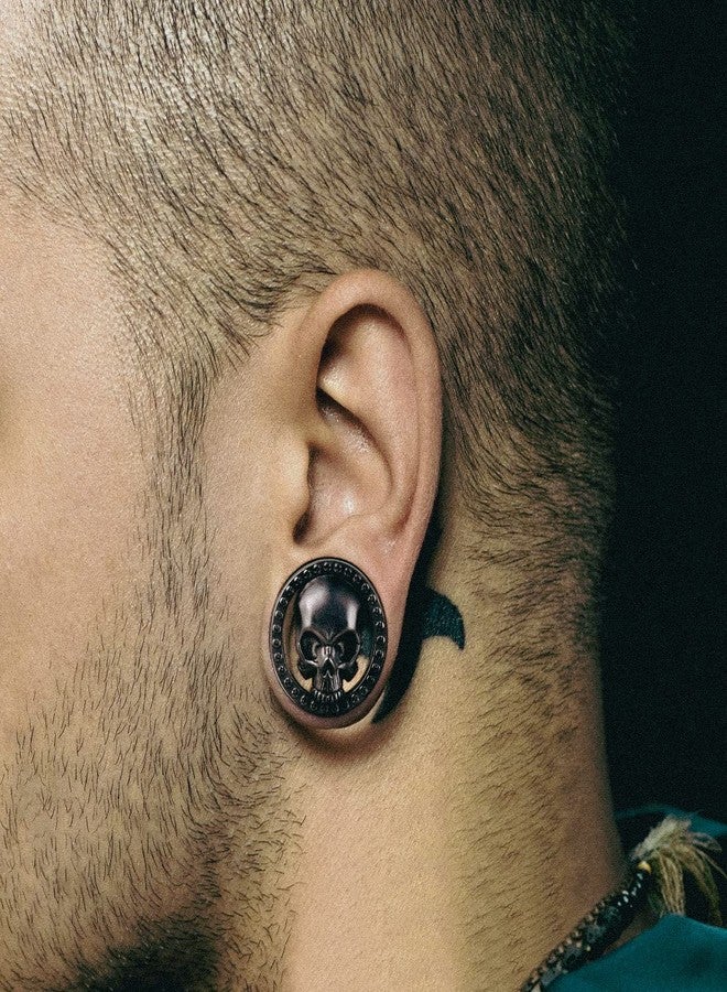 ERKUOO 2PCS Skull Ear Gauges Screw Ear Plugs Tunnels Ear Flesh Tunnels Piercing Earrings Hangers Expander Stretchers 00g(10mm) - Image 2