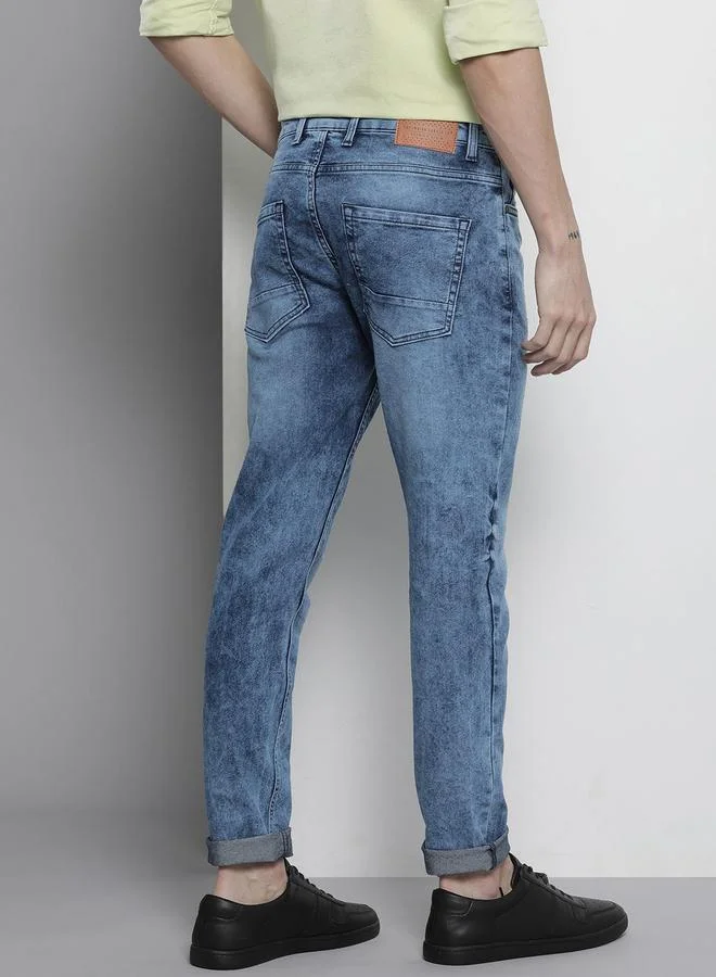 The Indian Garage Co Blue The Indian Garage Co Men Mid Rise Washed Slim Fit Jeans for Men | Best Price UAE