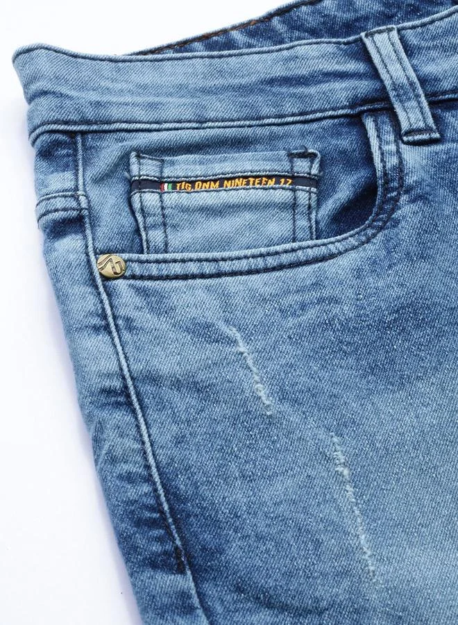 The Indian Garage Co Blue The Indian Garage Co Men Mid Rise Washed Slim Fit Jeans for Men | Best Price UAE