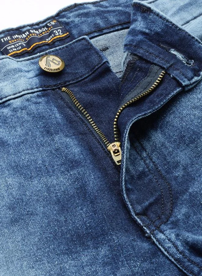 The Indian Garage Co Blue The Indian Garage Co Men Mid Rise Washed Slim Fit Jeans for Men | Best Price UAE