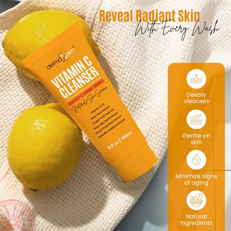 DERMAXGEN Vitamin C Facial Cleanser With Rose Hip Seed Oil and Aloe Vera Natural Pure and Organic Ingredients, 5.0 oz. / 150 ml - Image 2