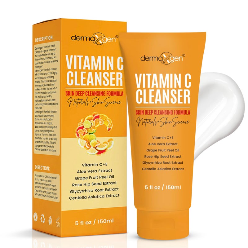 DERMAXGEN Vitamin C Facial Cleanser With Rose Hip Seed Oil and Aloe Vera Natural Pure and Organic Ingredients, 5.0 oz. / 150 ml - Image 1