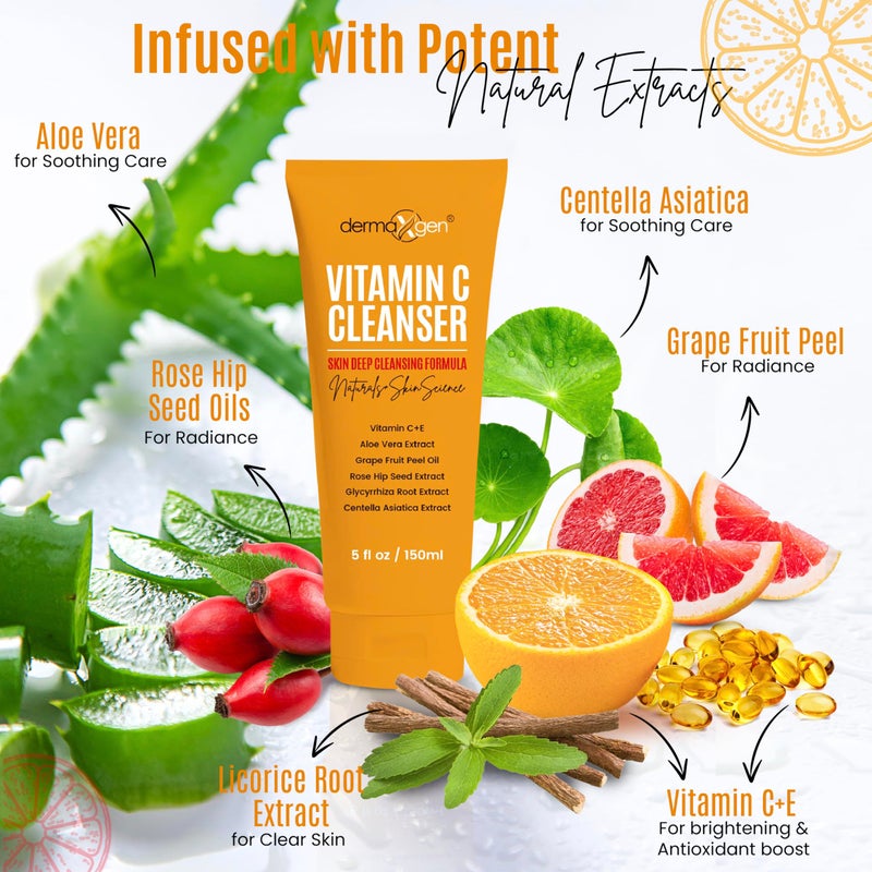 DERMAXGEN Vitamin C Facial Cleanser With Rose Hip Seed Oil and Aloe Vera Natural Pure and Organic Ingredients, 5.0 oz. / 150 ml - Image 4