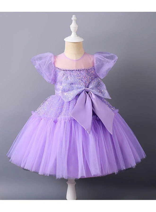 Mark & Mia Mark & Mia Sequins Embellished Bow Detail Short Sleeves Party Dress - Purple
