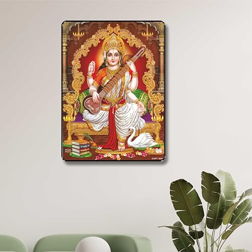 SAF paintings Saraswati Maa UV Textured Home Decorative Gift Item Framed Painting 14 inch x 11 inch SANFR05 - Image 2