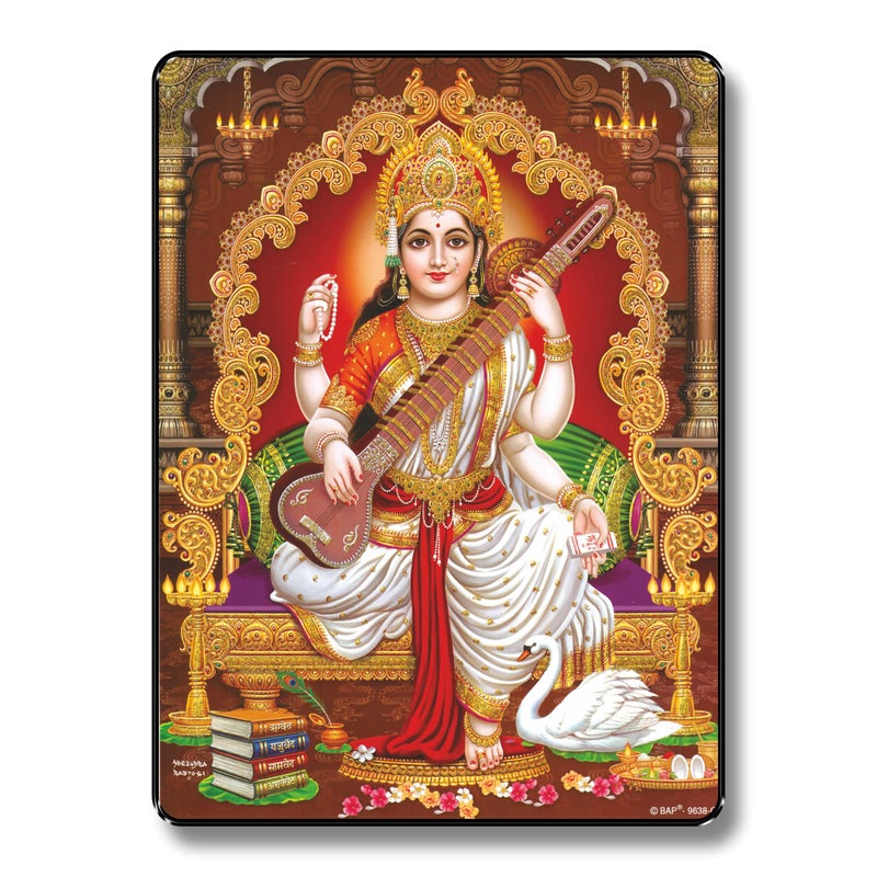 SAF paintings Saraswati Maa UV Textured Home Decorative Gift Item Framed Painting 14 inch x 11 inch SANFR05 - Image 5