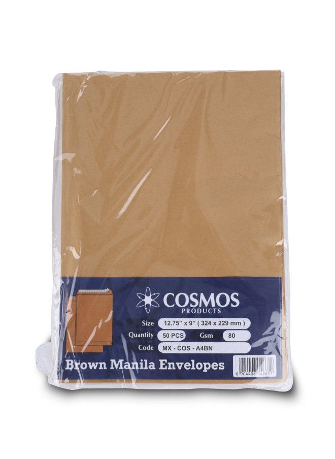COSMOS - Brown Manila Envelopes, 324x229mm (12.75" x9") Self Sealing Mailing Envelope for Posting mailing Home& Office 80gsm, A4 Plain Brown Envelopes- Pack of 50 - Image 1