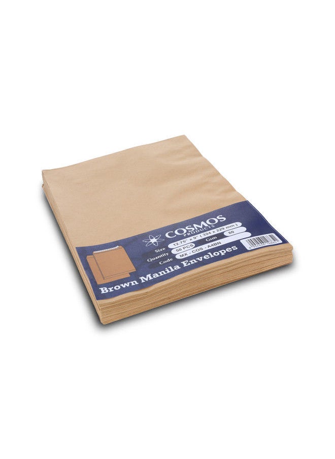COSMOS - Brown Manila Envelopes, 324x229mm (12.75" x9") Self Sealing Mailing Envelope for Posting mailing Home& Office 80gsm, A4 Plain Brown Envelopes- Pack of 50 - Image 1