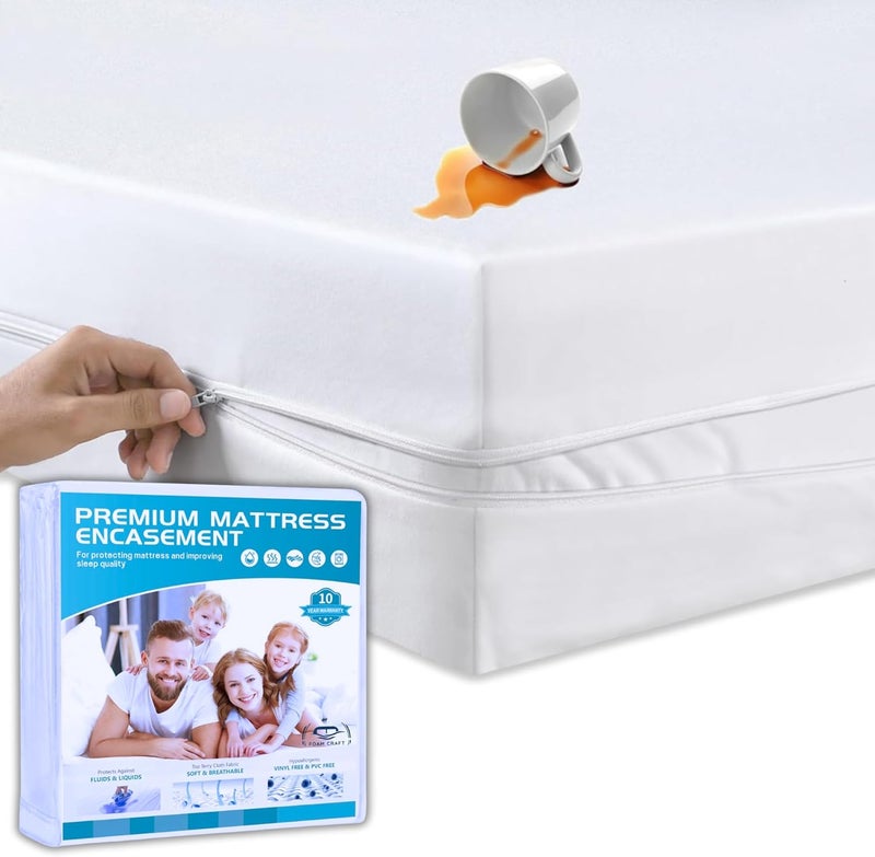 FOAM CRAFT غطاء مرتبة فوم كرافت® المتميز - 100% مقاوم للماء ومضاد للحساسية مع جيوب عميقة وسحاب (مقاس كامل) - Image 1