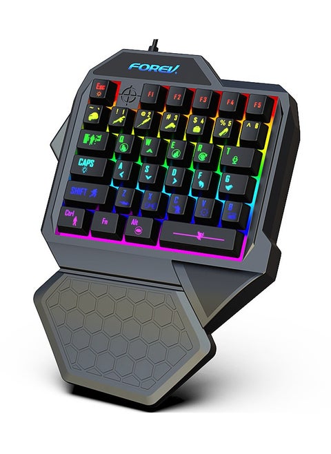 FOREV FV-F6 One-Hand Gaming Keyboard with wrist position and Ergonomic design – Rainbow Backlight – English keycaps layout – 35 Membrane Key- For PC/ Mobile / PS4-5 | Black