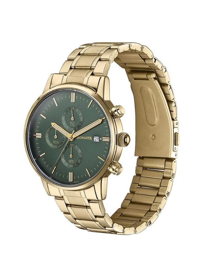 Sonata 77145YM01 Men’s Watch – Multifunction Green Dial, Gold Stainless Steel Bracelet, Quartz Movement - Image 3