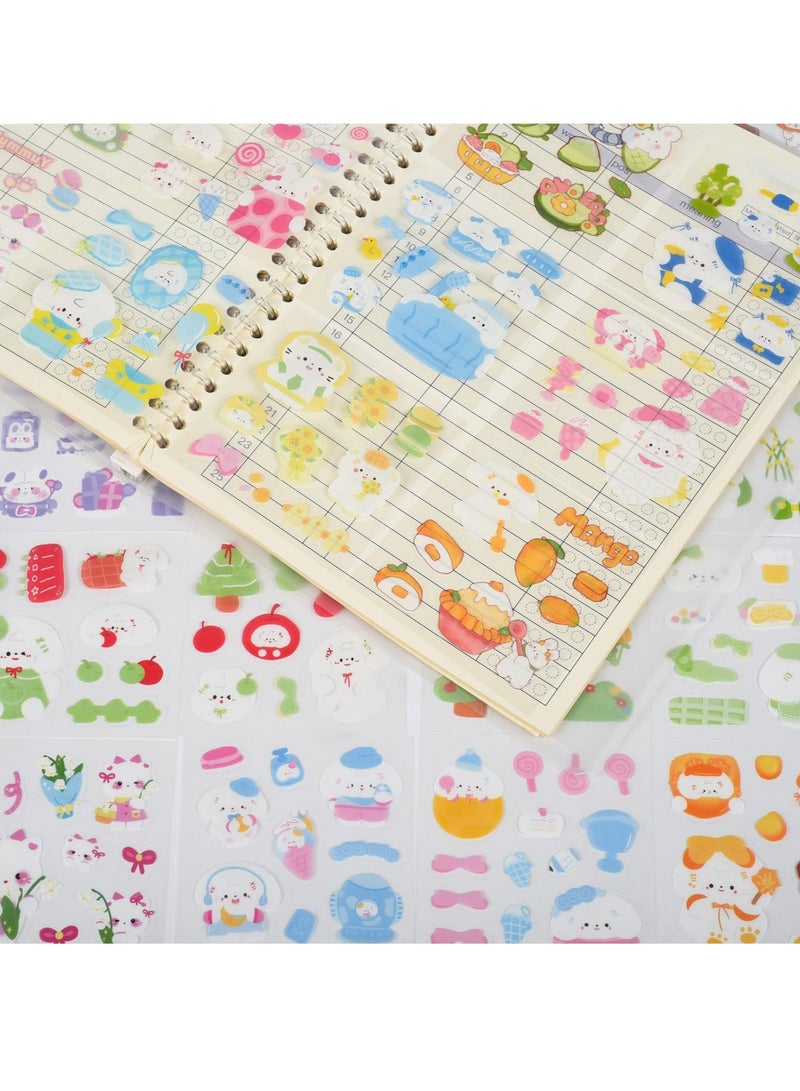 Excefore Kawaii Cartoon Animals Journaling Stickers - 100 Sheets PET Transparent Aesthetic Journaling Scrapbook Clipping Collage Supplies Diary Calendar DIY Album, for Teens Girls Boys (Cartoon Animals) - Image 4