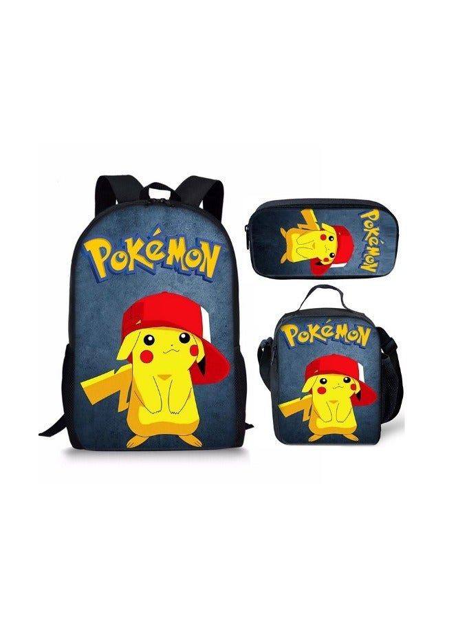 Pikachu Breathable Student Backpack Three-Piece Set 29*16*42cm