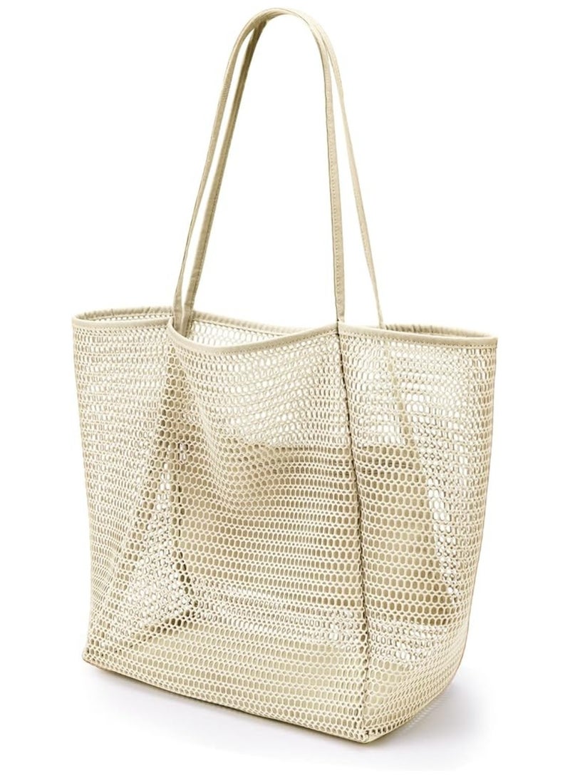 Generic Beach Tote Bag for Women – Large 23L Foldable Nylon Mesh Shoulder Bag with Zipper, Multi-Pocket, Sandproof & Waterproof – Ideal for Travel, Picnic & Vacation - Image 1