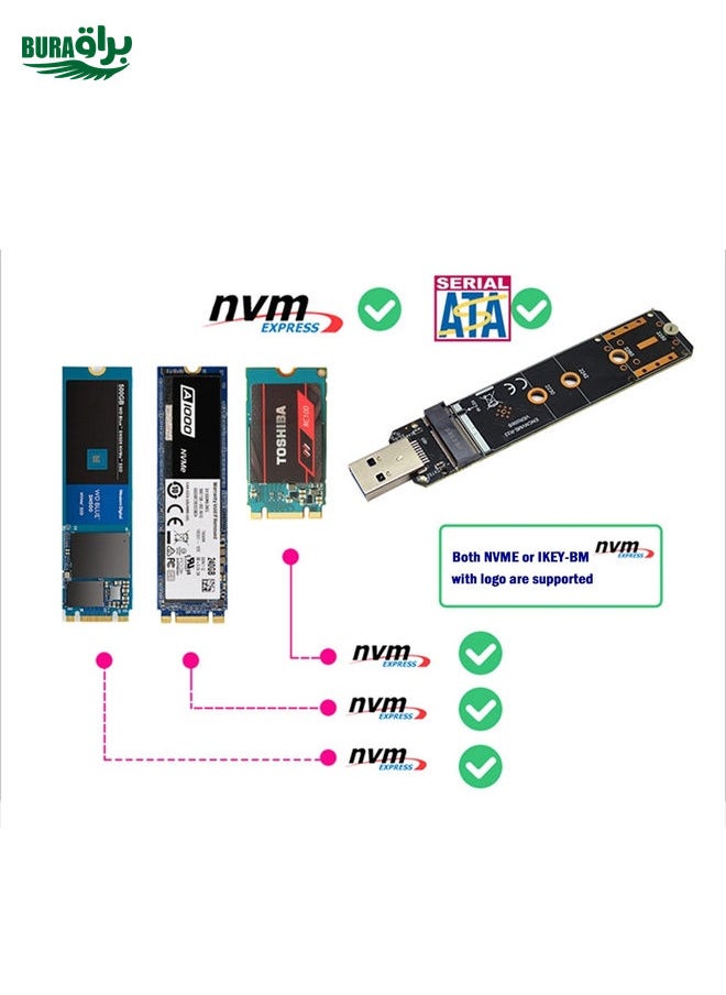 BURAQ USB3.1 10Gbps GEN2 To NVME SATA Dual Protocol M.2 SSD Riser Card  - Image 3