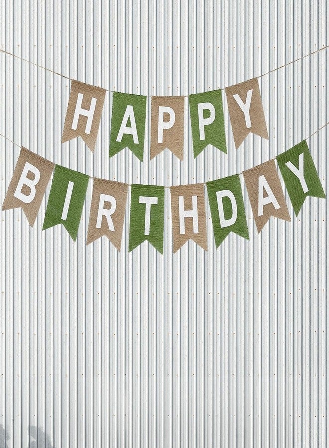 CROWNOS Burlap Sage Green Happy Birthday Banner, Neutral Brown and Green Bunting Garland Sign for Birthday Party Decorations - Image 5