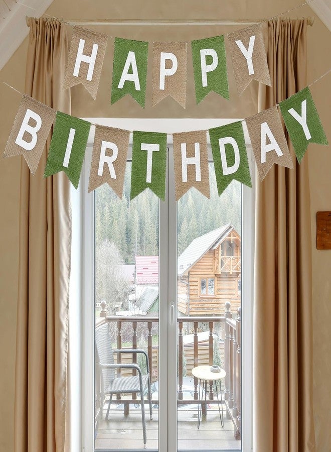 CROWNOS Burlap Sage Green Happy Birthday Banner, Neutral Brown and Green Bunting Garland Sign for Birthday Party Decorations - Image 3