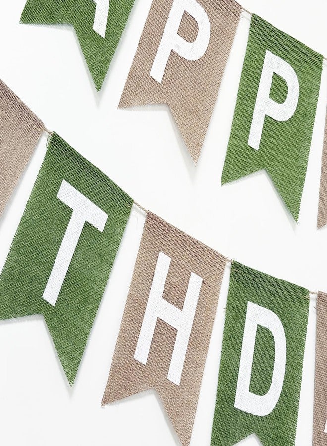 CROWNOS Burlap Sage Green Happy Birthday Banner, Neutral Brown and Green Bunting Garland Sign for Birthday Party Decorations - Image 4