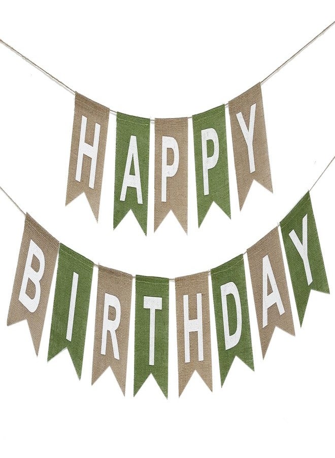 CROWNOS Burlap Sage Green Happy Birthday Banner, Neutral Brown and Green Bunting Garland Sign for Birthday Party Decorations - Image 2