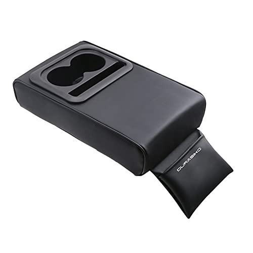 DURASIKO Car Center Console Pad with Front Storage Pocket for Phone,PU Leather Armrest Cushion with Cup Holder,Elbow Rest Pillow,Universal Car Armrest Seat Box Cover Protector for Most Vehicles - Image 1