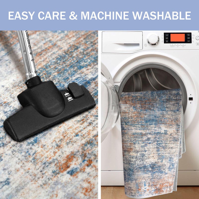 IOHOUZE Abstract Area Rug 3x5 Ft Washable Rugs for Entryway Indoor, Non Slip Kitchen Rug Printed Faux Wool Throw Rugs, Indoor Door Mat for Door Entrance Foyer Living Room, Blue Rust - Image 3