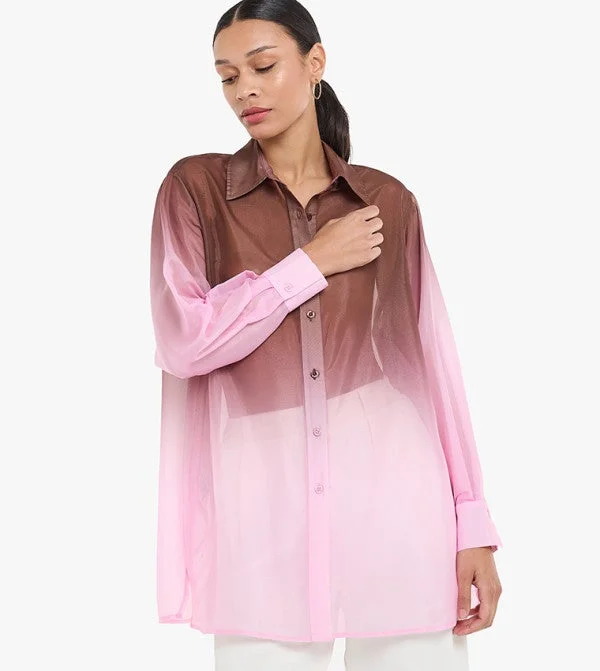 بي سي بي جي BCBG Ls Ombre Oversized Shirt In Organza