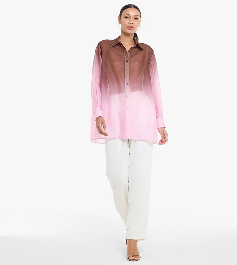 بي سي بي جي BCBG Ls Ombre Oversized Shirt In Organza