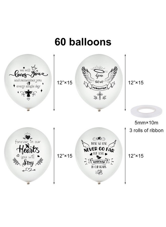 Chenkaiyang 60 Pcs Memorial Balloons White Funeral Balloons White Latex Balloons 12 in with 3 Roll White Balloon Ribbon for Funeral Decoration(Angel) - Image 2