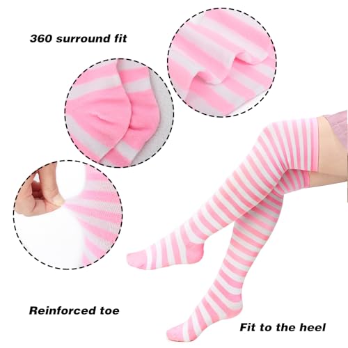 DAZCOS Striped Thigh High Socks Elastic Over The Knee Knit Stockings for Daily or Anime Cosplay (Pink+White) - Image 3