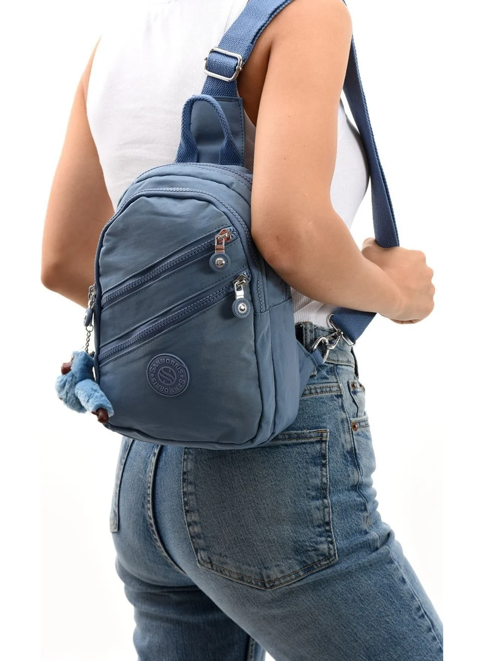 Sanmorris Unisex Crinkle Fabric Water Resistant Multi Compartment Blue Color Shoulder Bag Body Bag