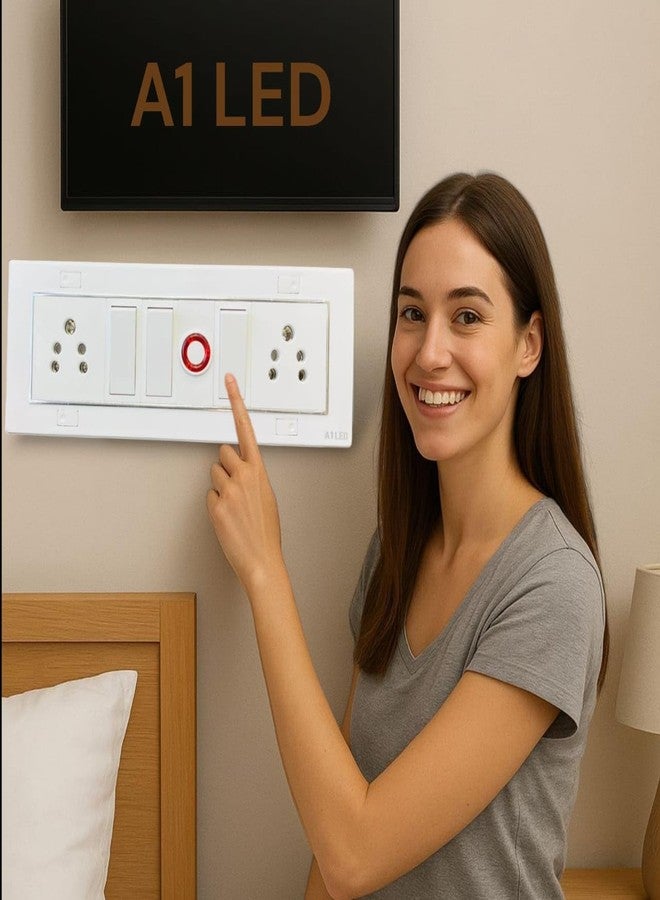 A1 LED 8 Modular Switch Board with 2 Universal Socket, 3 Switch & Indicator, Wall Mounted Multi Plug Electrical Panel, Silver Line White Switch Board for Home Office - Image 3