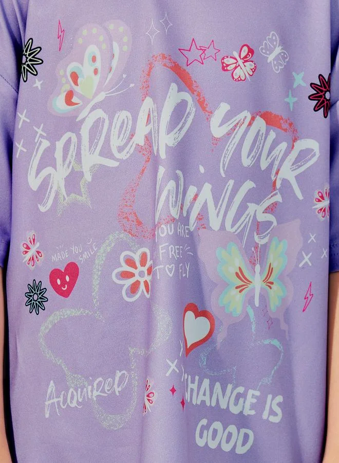 Styli Graphic Print Round Neck Oversized T-shirt