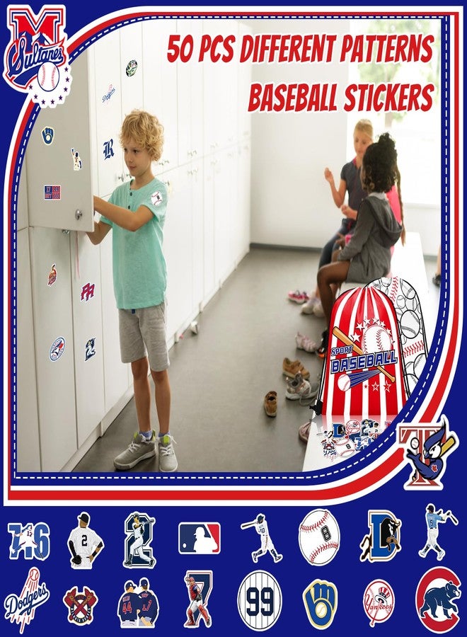 Grneric 110 Pcs Baseball Party Favors Drawstring Backpack with Keychains Silicone Bracelets Stickers for Sports Birthday Supplies Goodie Bags Baseball Themed Gifts - Image 5