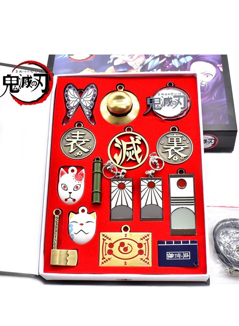 Demon Slayer Merchandise Set - Nezuko Mask, Earrings, Weapon Models, Metal Keychains, Necklaces 14-Piece Collection  - Image 2