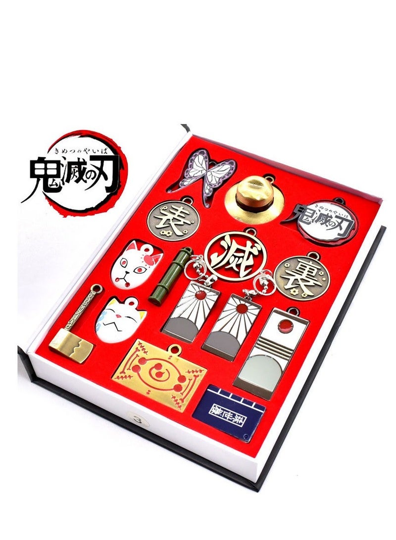 Demon Slayer Merchandise Set - Nezuko Mask, Earrings, Weapon Models, Metal Keychains, Necklaces 14-Piece Collection  - Image 1